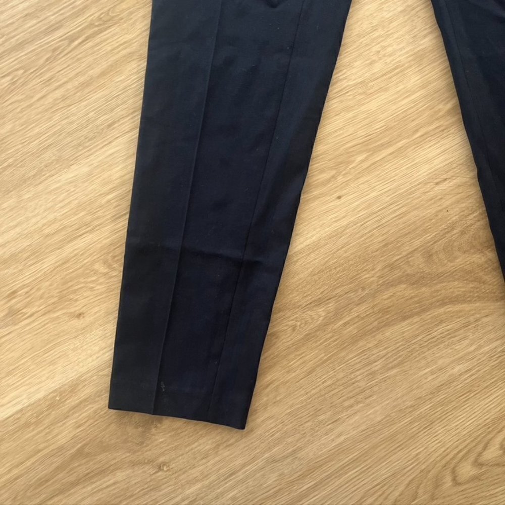 Vince Leather Trim Wool Pants Trousers Straight Leg Navy Green Women's Size 2 - Picture 2 of 11